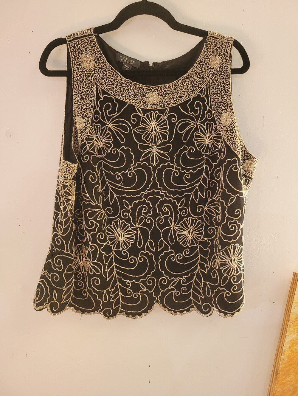 dressbarn 14 Black Sleeveless Top Hand Beaded Metallic